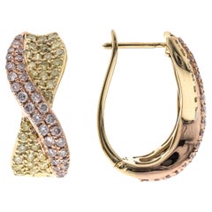 Gin and Grace Boucles d'oreilles en or 14k bicolore, ornées de diamants jaunes et roses de taille ronde