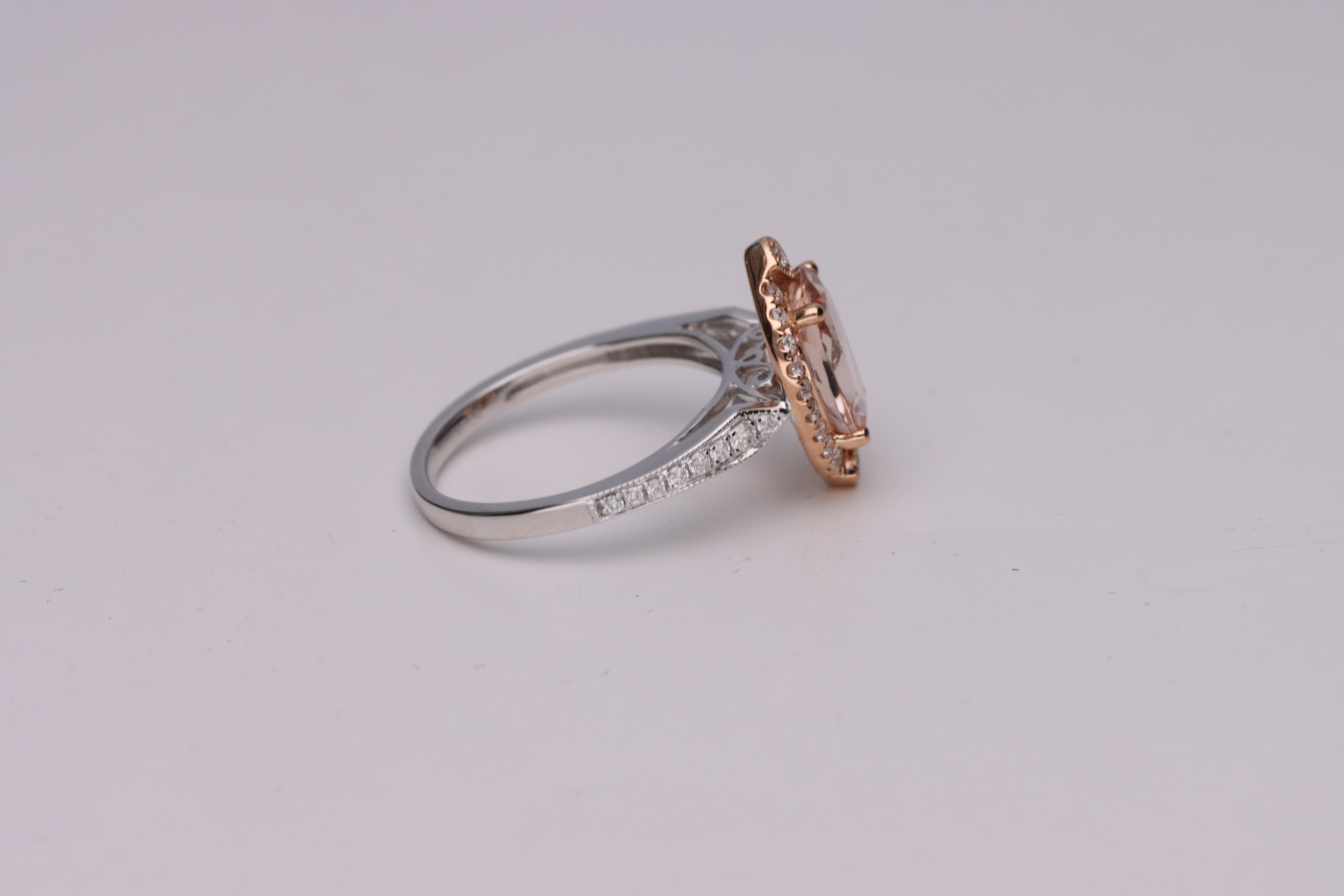 Gin & Grace Vintage-inspirierter Morganit- und Diamant-Halo-Ring (Art déco) im Angebot