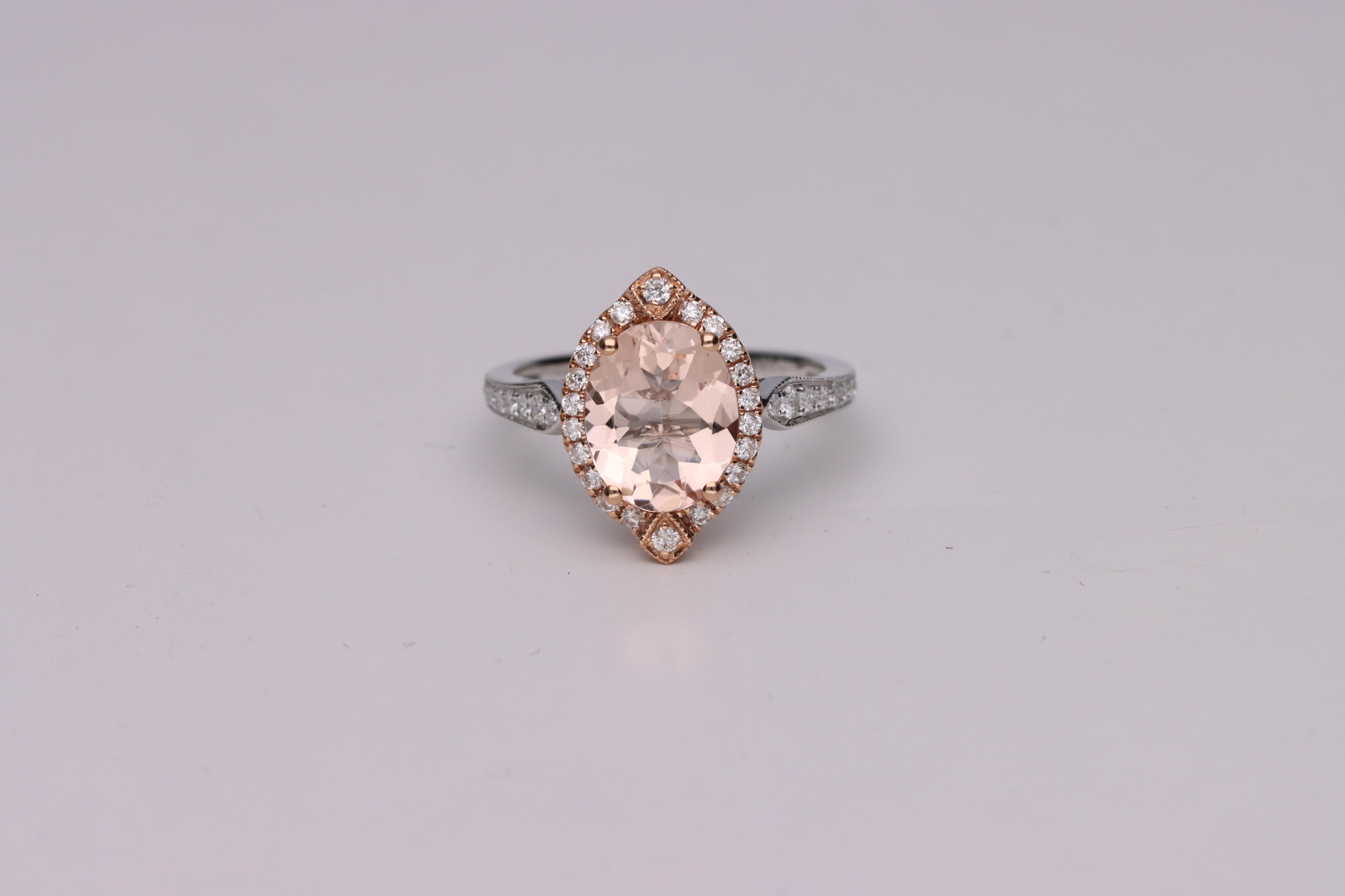 Gin & Grace Vintage-inspirierter Morganit- und Diamant-Halo-Ring (Ovalschliff) im Angebot