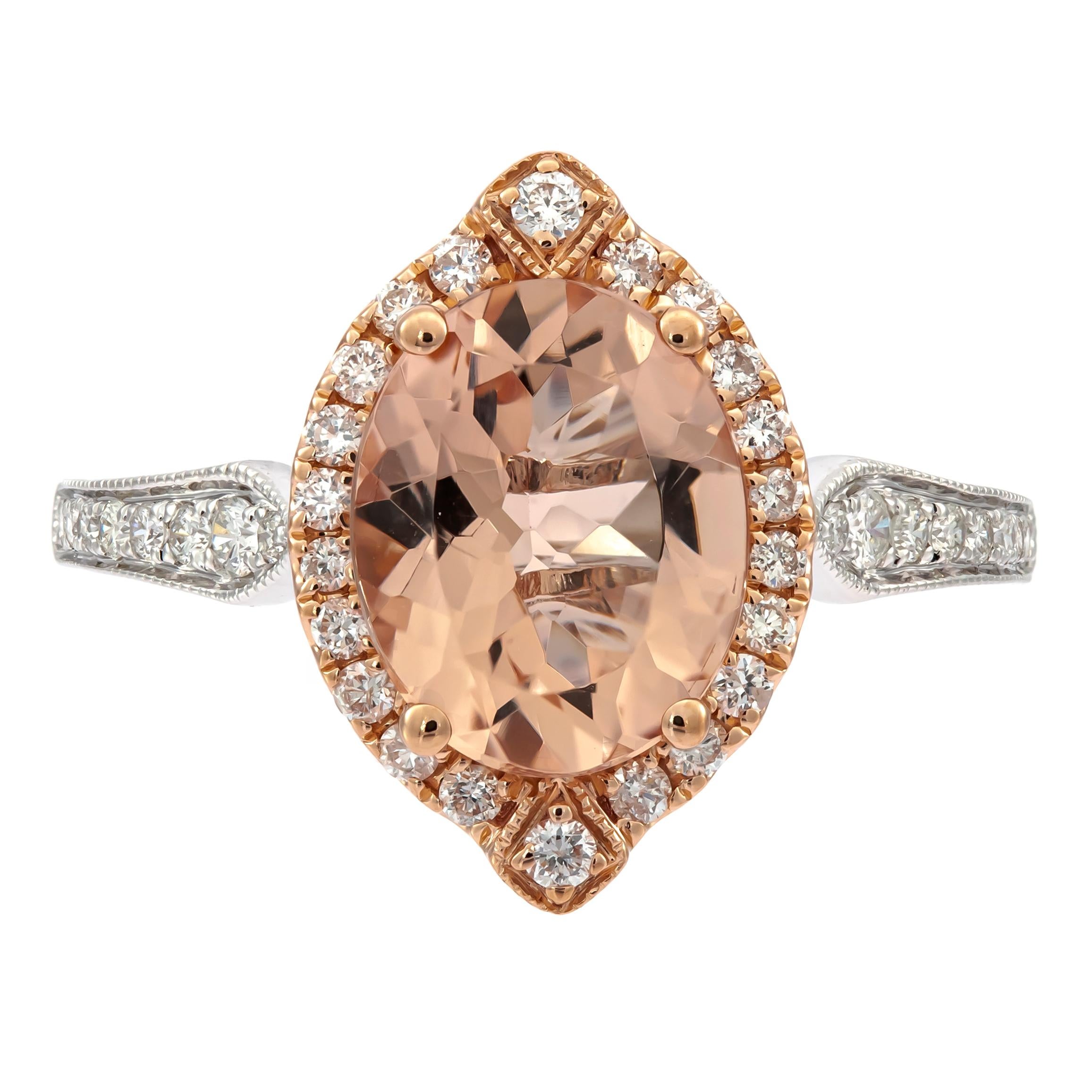 Gin & Grace Vintage-inspirierter Morganit- und Diamant-Halo-Ring im Angebot