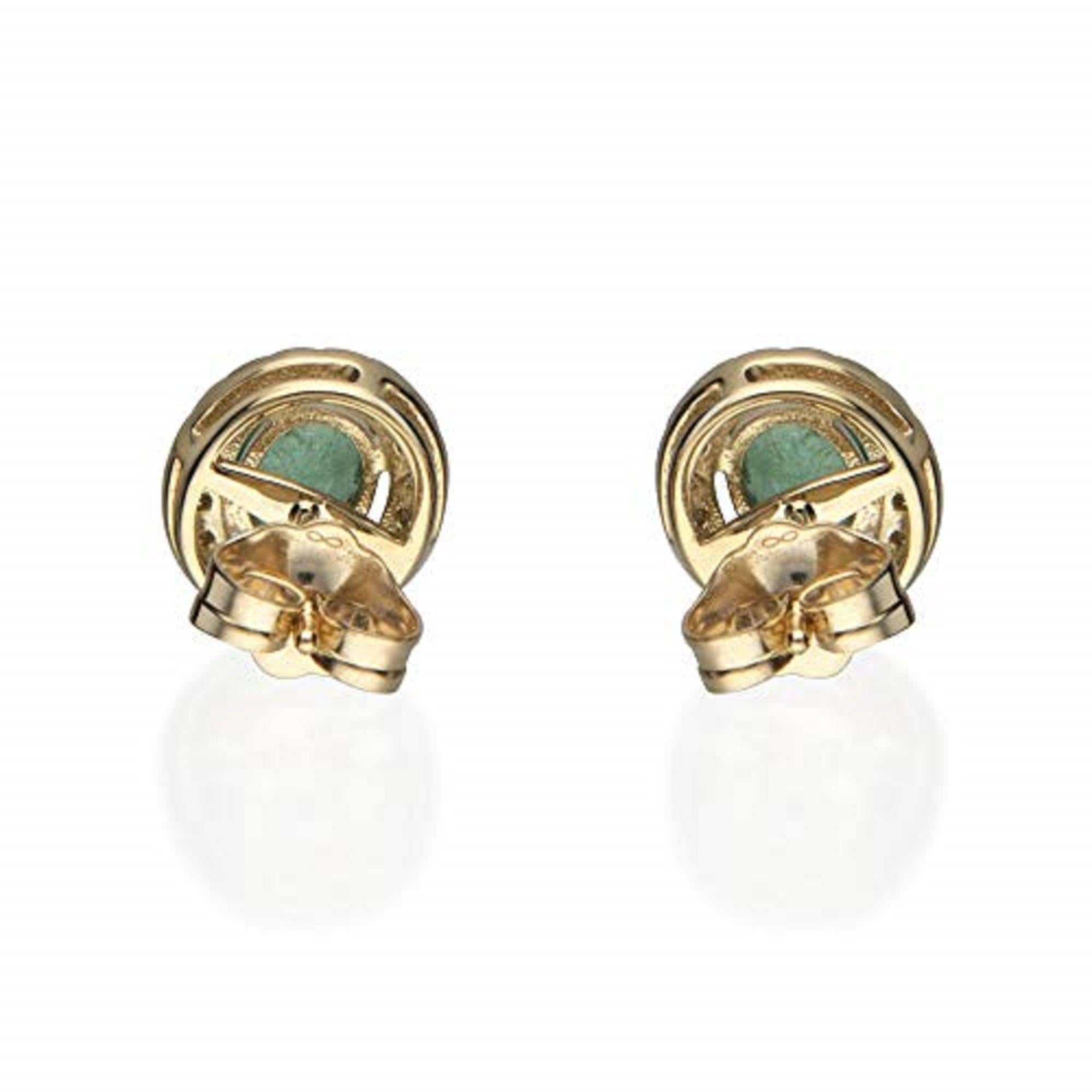 Oval Cut Gin & Grace Women's 10K Yellow Gold Natural Emerald Earrings With Diamonds For Sale
