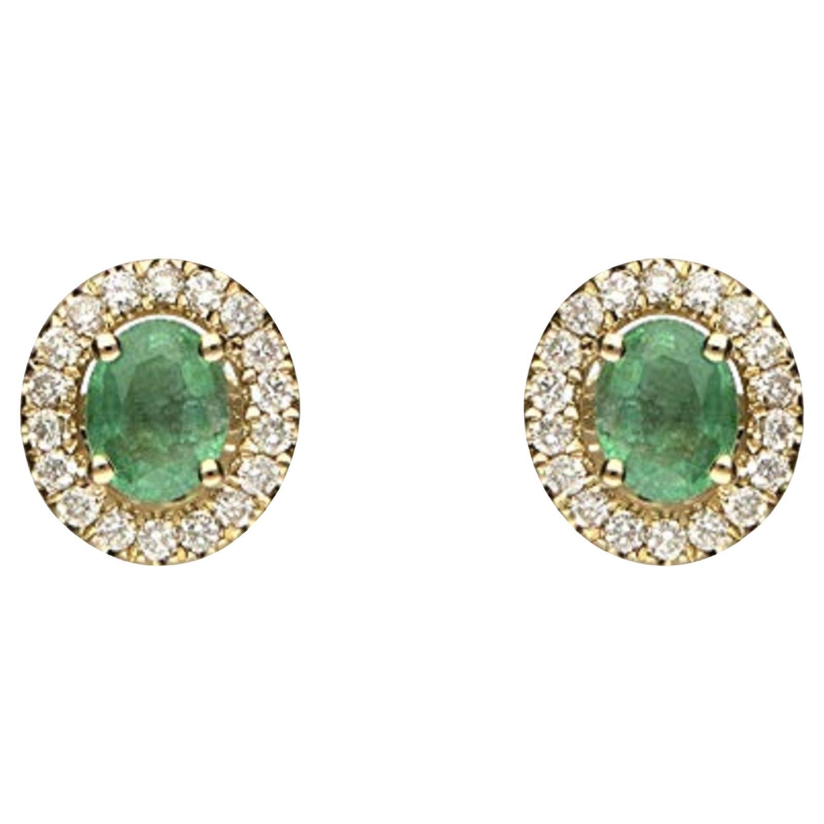 Gin & Grace Damen-Ohrringe aus 10 Karat Gelbgold mit natürlichem Smaragd und Diamanten