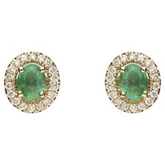 Gin & Grace Damen-Ohrringe aus 10 Karat Gelbgold mit natürlichem Smaragd und Diamanten
