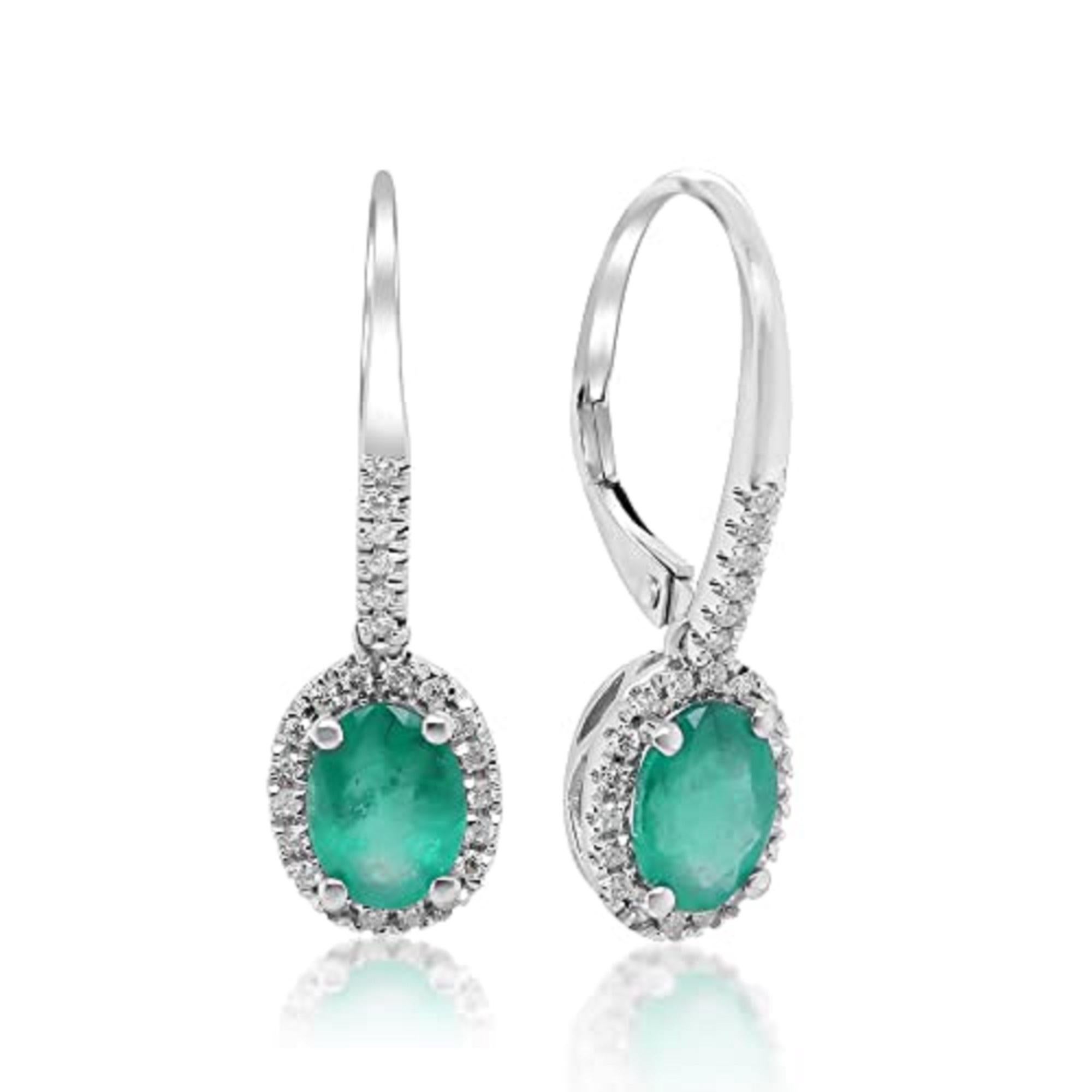 Art Deco Gin & Grace14K White Gold Zambian Emerald Earrings with Diamonds For Women For Sale
