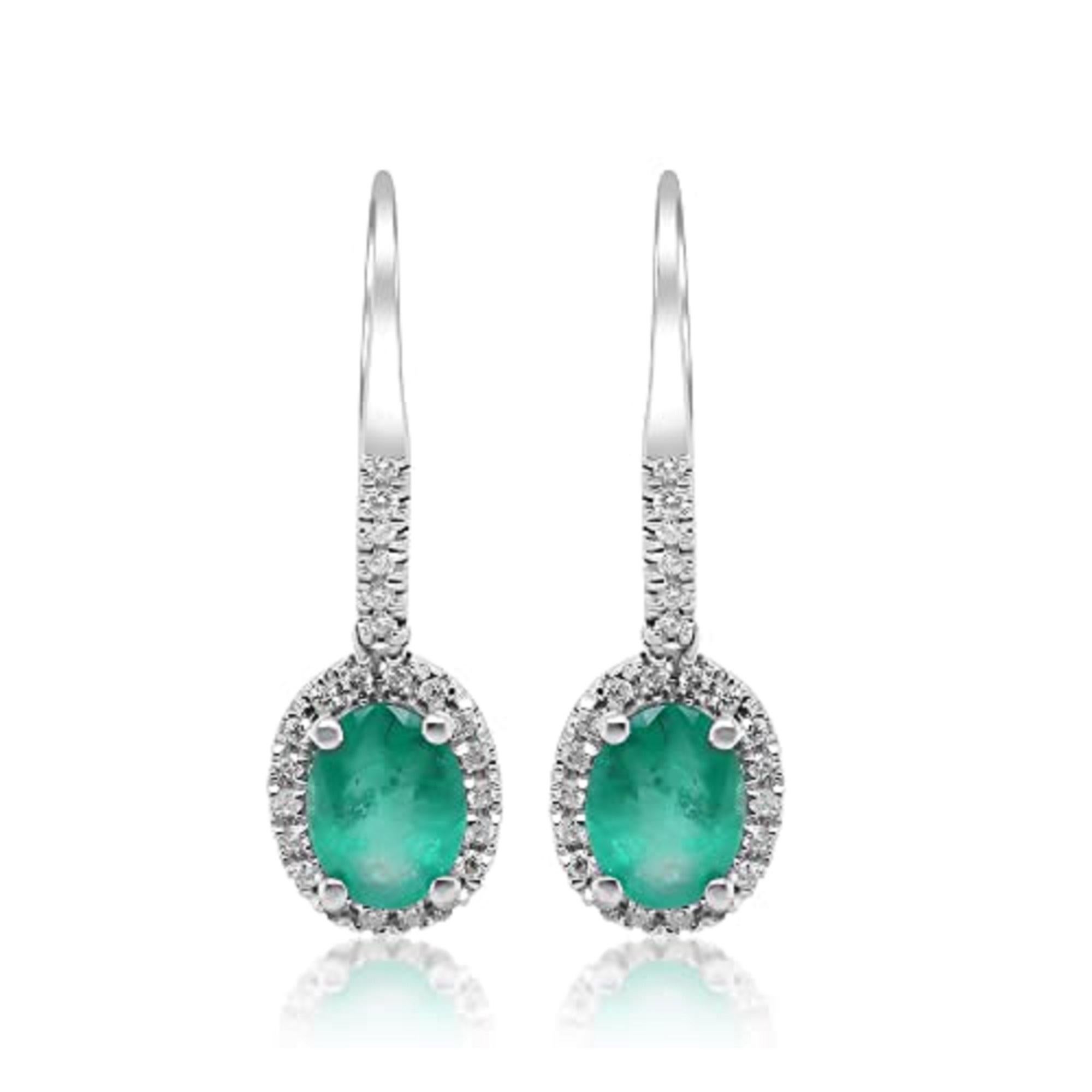 Gin & Grace14K Weißgold sambische Smaragd-Ohrringe mit Diamanten für Damen (Ovalschliff) im Angebot