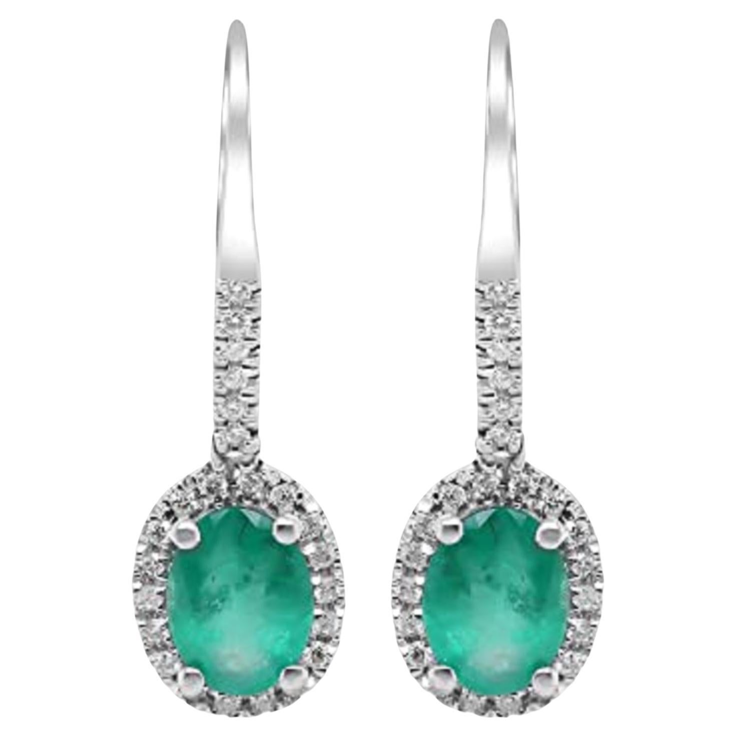 Gin & Grace14K Weißgold sambische Smaragd-Ohrringe mit Diamanten für Damen im Angebot