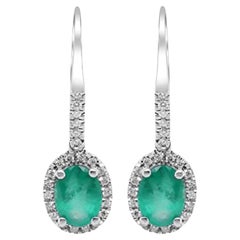 Gin & Grace, boucles d'oreilles en or blanc 14 carats avec émeraude de Zambie et diamants pour femmes