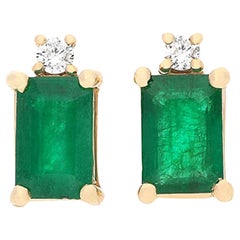 Gin & Grace14K Yellow Gold Zambian Emerald Earrings with Diamond For Women
