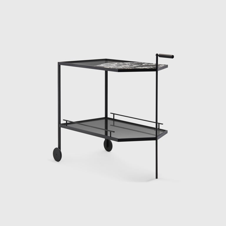 Gin Lane Bar Cart by Yabu Pushelberg in Black Soft Touch and Grand
