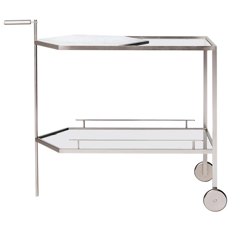 Gin Lane Bar Cart by Yabu Pushelberg in Smoked Brass and White Carrara Marble For Sale