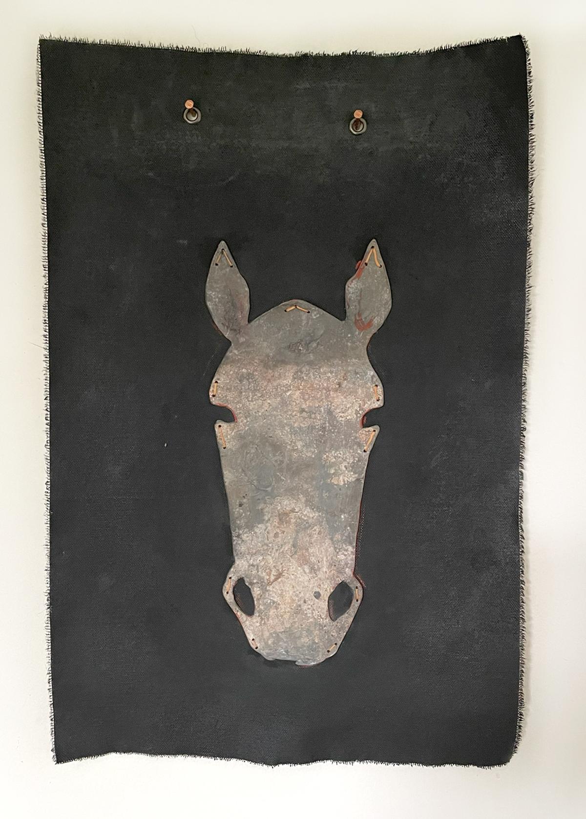 Gin Stone Animal Painting - Fiber wall hanging: 'The Masks We Wear Series, Horse'