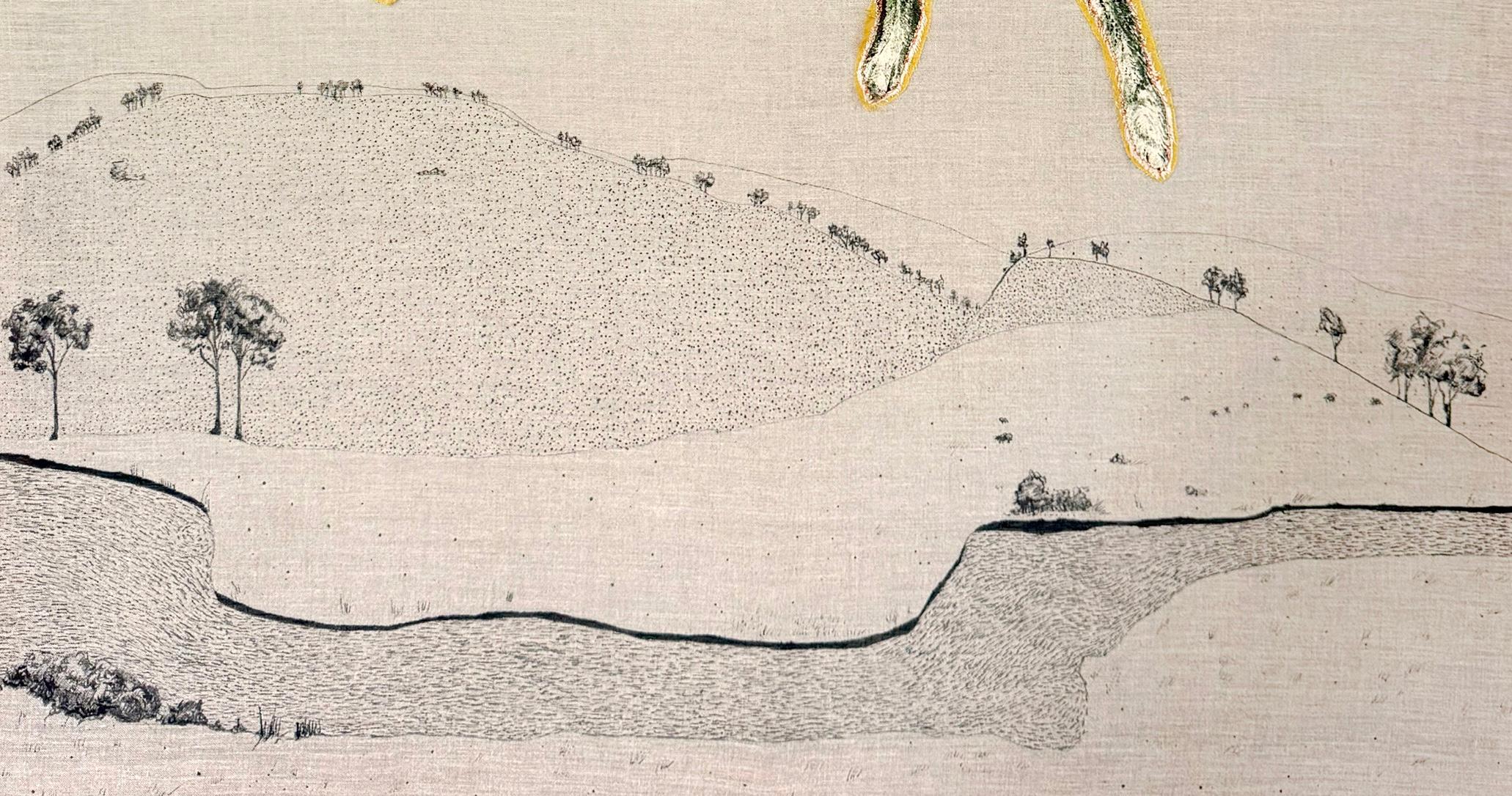 Born in New York in 1971, Gin Stone is a materials-based artist whose work explores environmental decline, animal advocacy, and impermanence. Working with salvaged linen, reclaimed textiles, and found materials, she creates mandala-like