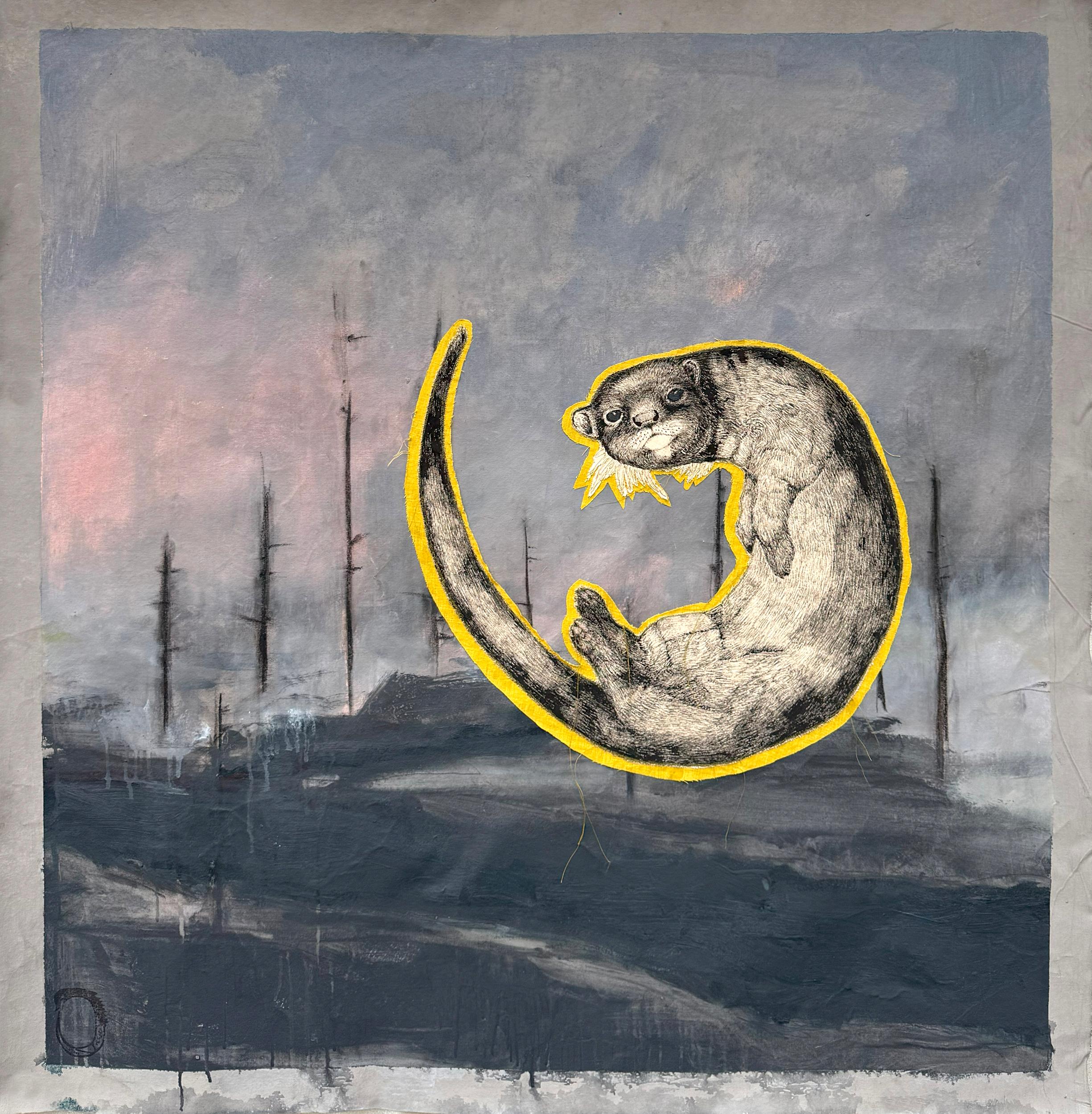 Gin Stone Figurative Painting – Painting of Otter; "Otter Bardo"