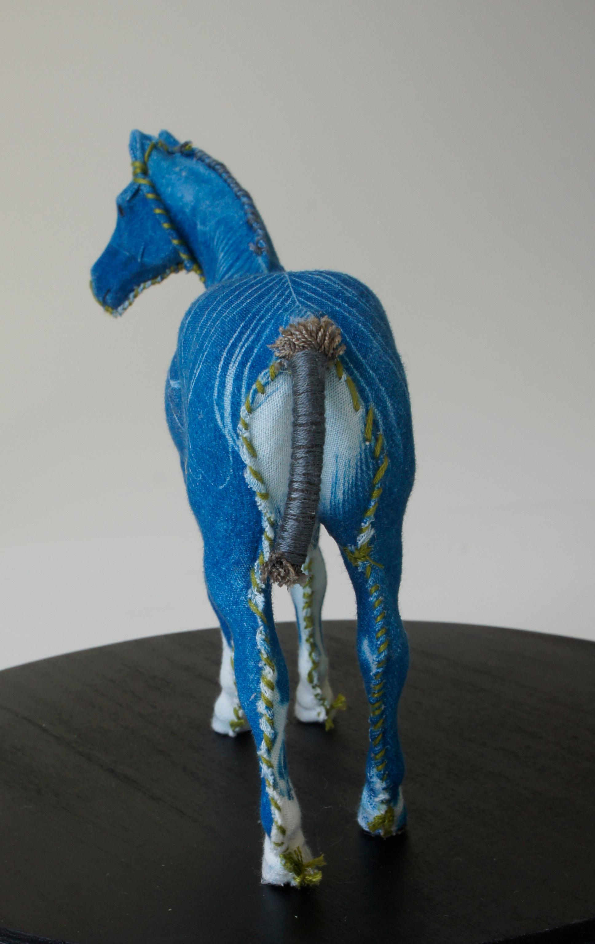 Miniature horse under glass dome: 'simple cyanotype horse- miniature' - Contemporary Mixed Media Art by Gin Stone