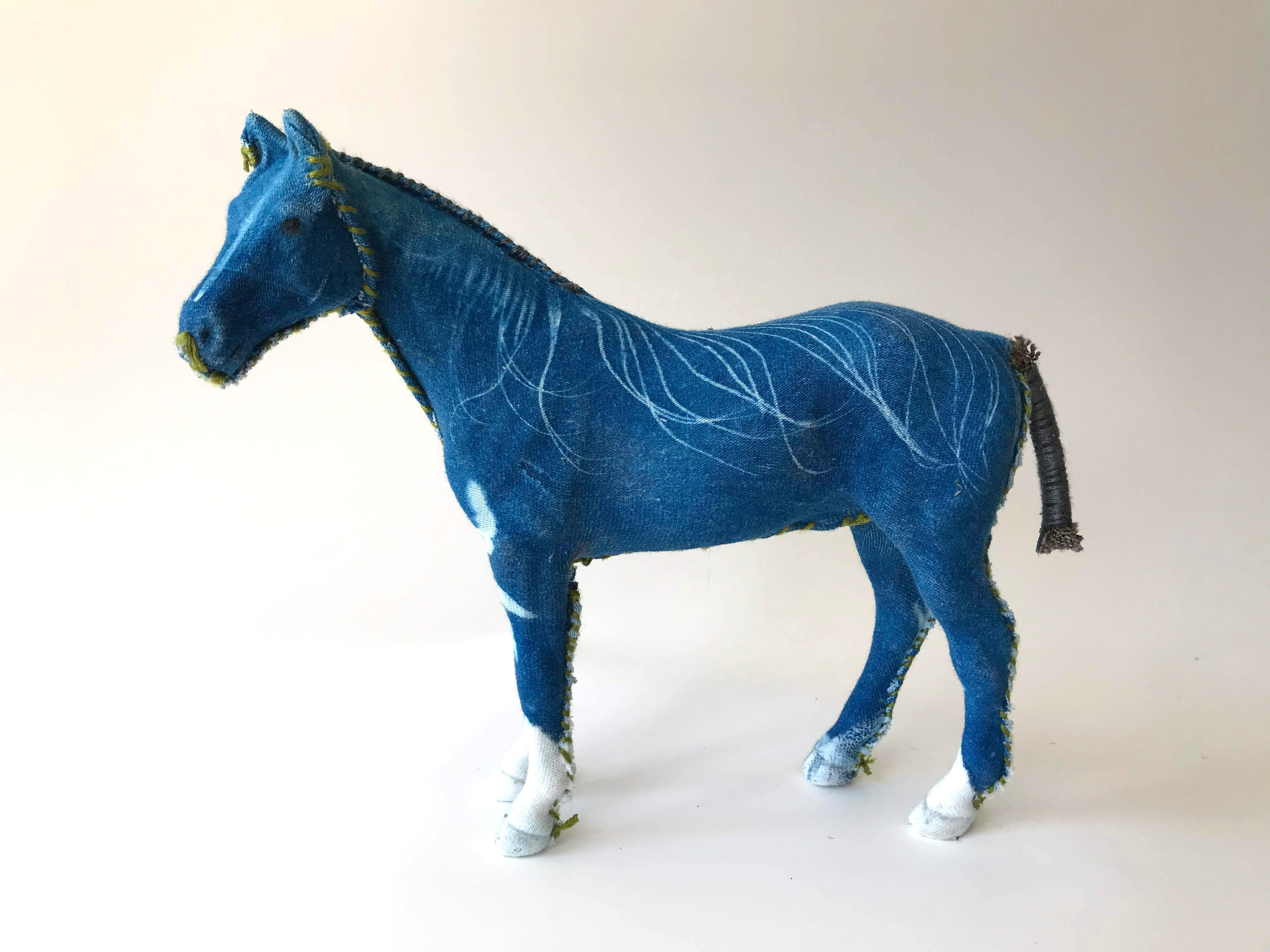 Miniature horse under glass dome: 'simple cyanotype horse- miniature' For Sale 2