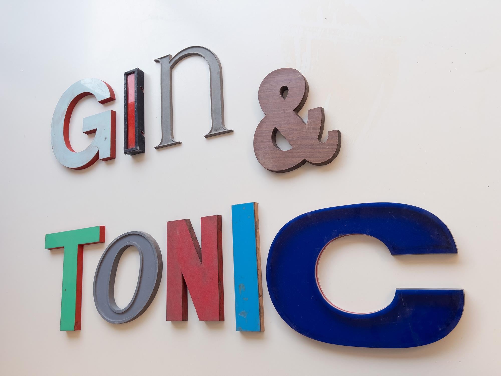 British Gin & Tonic Vintage Original Letters, Retro, Shop, Sign, Reclaimed, Signage For Sale