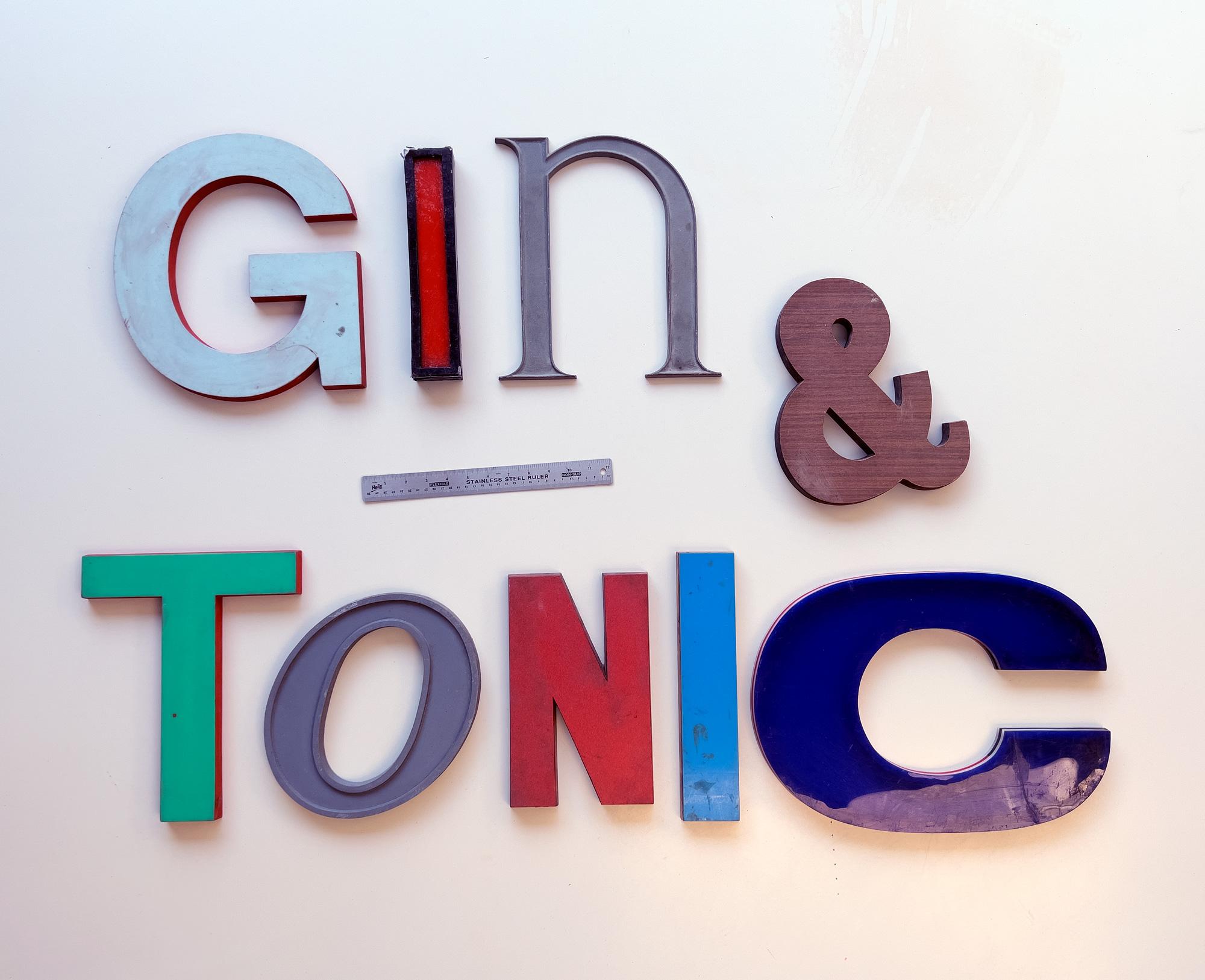 Gin & Tonic Vintage Original Letters, Retro, Shop, Sign, Reclaimed, Signage In Good Condition For Sale In Bath, Somerset