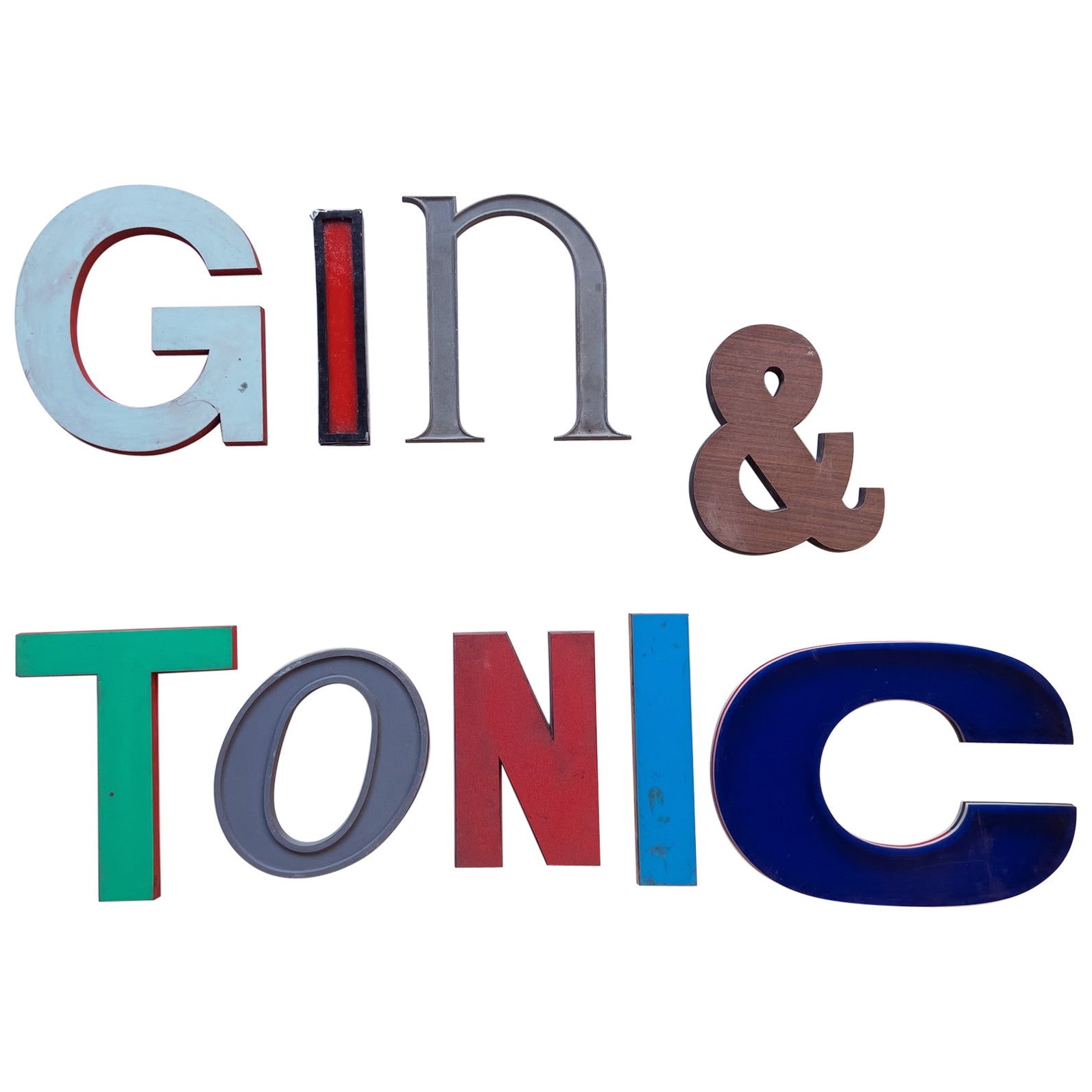 Gin & Tonic - Lettres originales vintage, rétro, boutique, enseigne, signature, récupérée