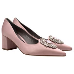 Gina Baby Pink Satin Court Heels with Crystal Embellishment 38