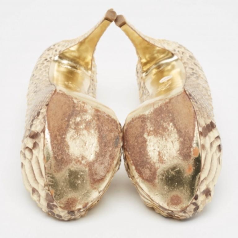 Gina Beige/Brown Python Hoodie Leather Platform Pumps Size 39 Pour femmes en vente