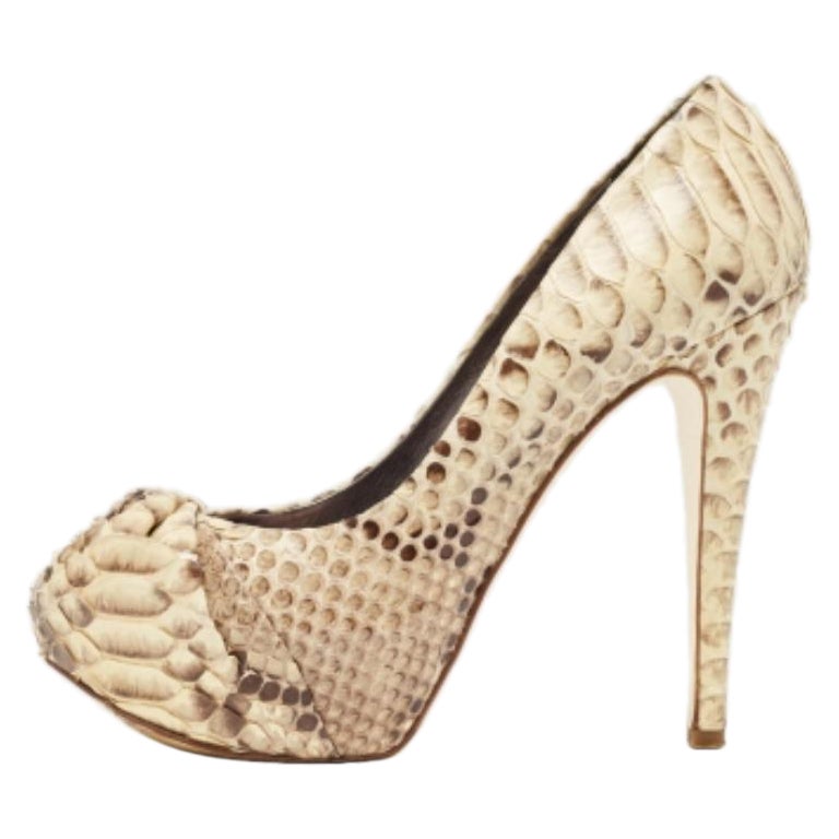 Gina Beige/Braun Python Leder Hoodie Plateau Pumps Größe 39