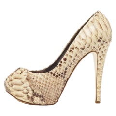 Gina Beige/Braun Python Leder Hoodie Plateau Pumps Größe 39