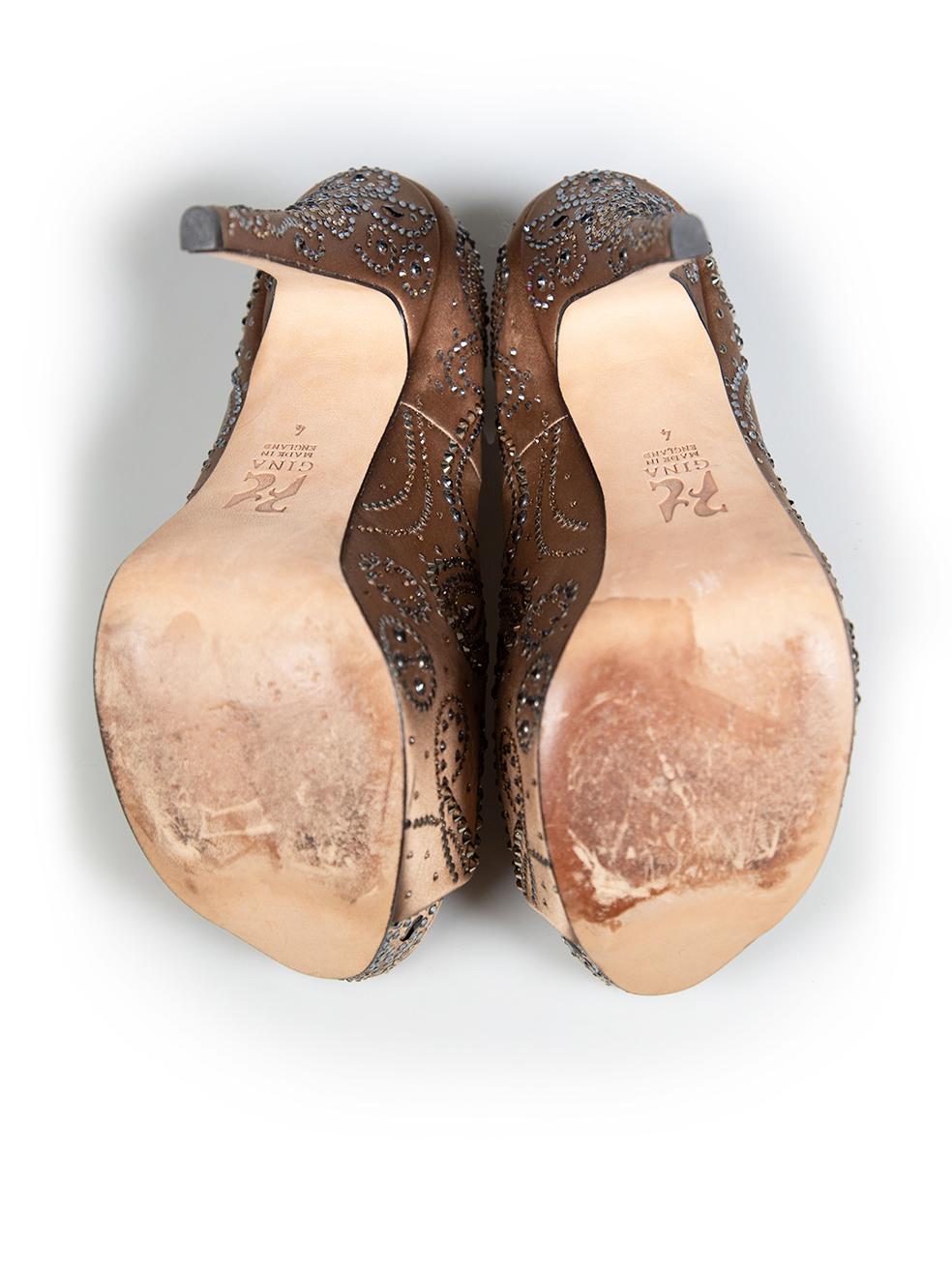 Women's Gina Beige Crystal Embellished Platform Heels Size UK 4 For Sale
