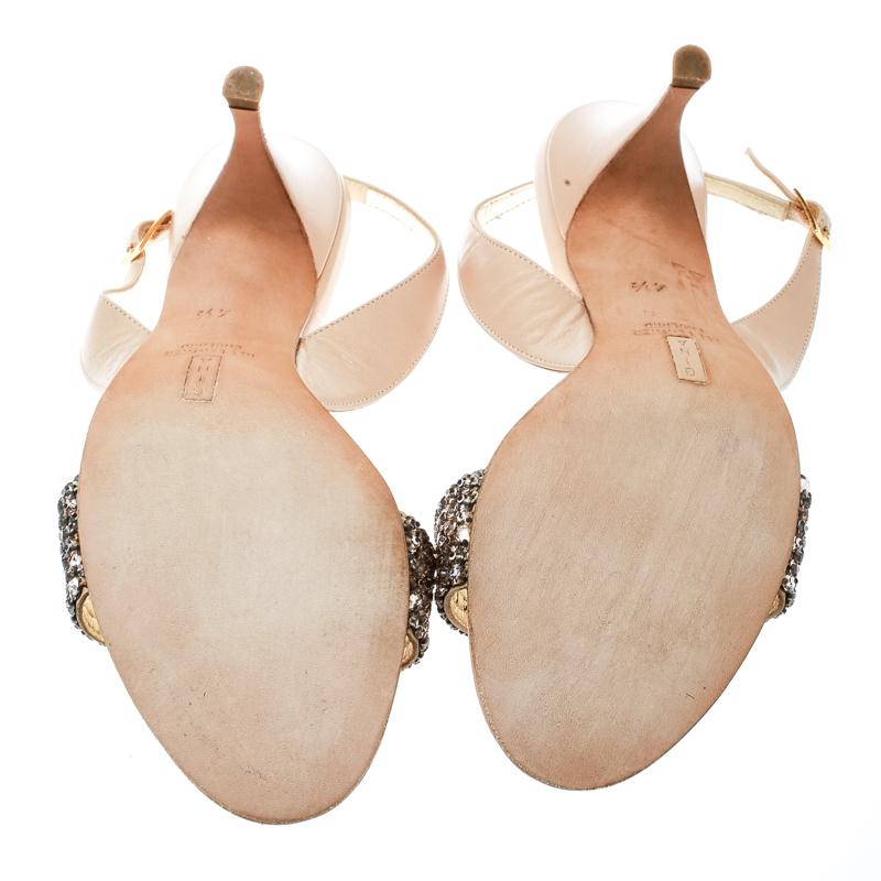 Women's Gina Beige Crystal Embellished Slingback Sandals Size 37.5
