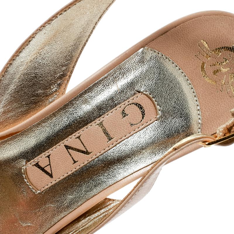 Gina Beige Crystal Embellished Slingback Sandals Size 37.5 1