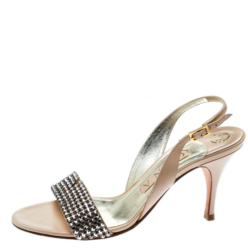 Gina Beige Crystal Embellished Slingback Sandals Size 37.5 2