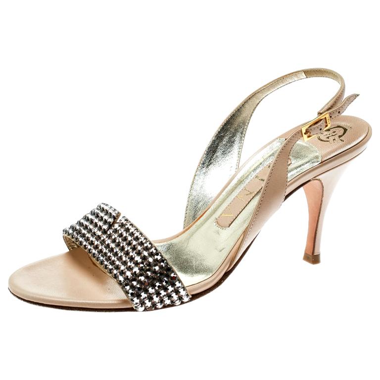 Gina Beige Crystal Embellished Slingback Sandals Size 37.5