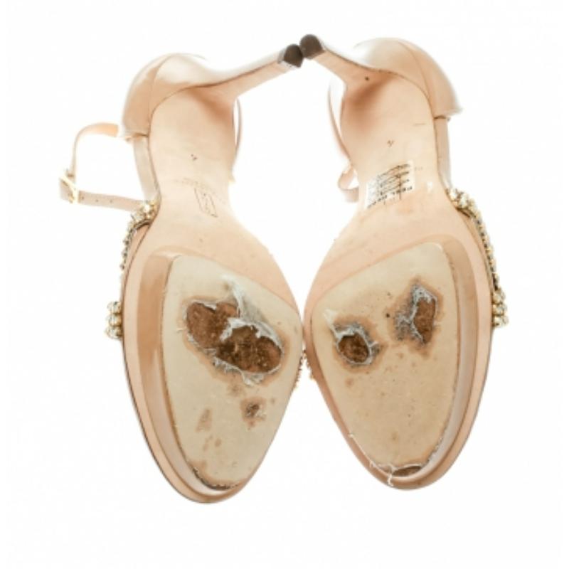 Gina Sandales à plateforme ornées de cristaux en cuir beige, taille 37 en vente 1