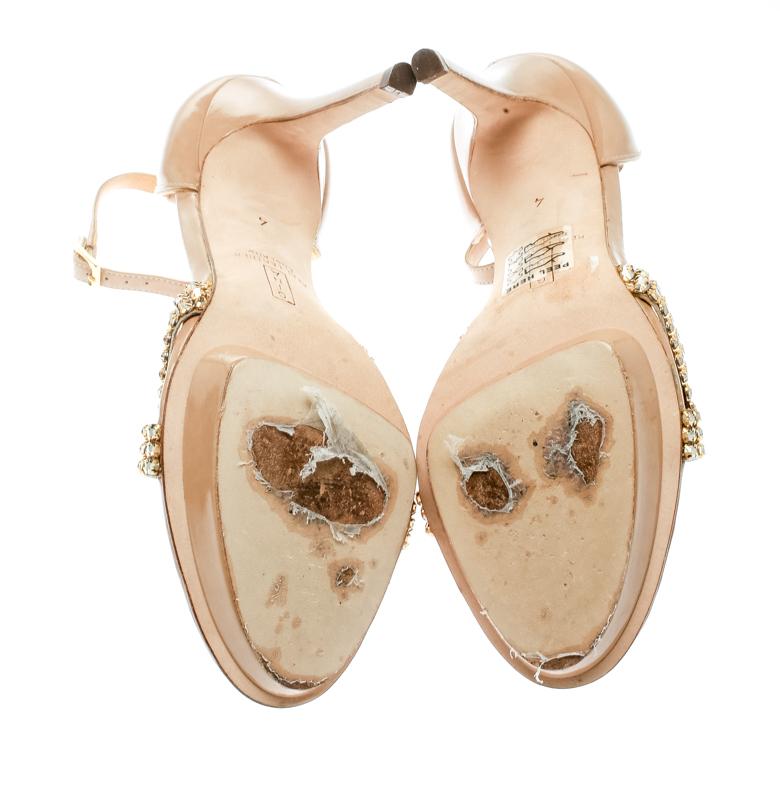 Gina Beige Leather Crystal Embellished Ankle Strap Platform Sandals Size 37 2