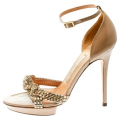 Gina Sandales à plateforme ornées de cristaux en cuir beige, taille 37