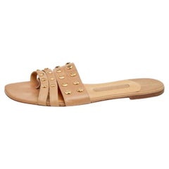 Gina Beige Leather Embellished Slide Sandals Size 38.5
