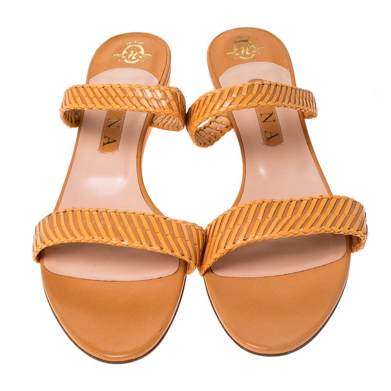 Orange Gina Beige Leather Strappy Wedge Sandals Size 41.5