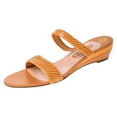 Gina Beige Leather Strappy Wedge Sandals Size 41.5