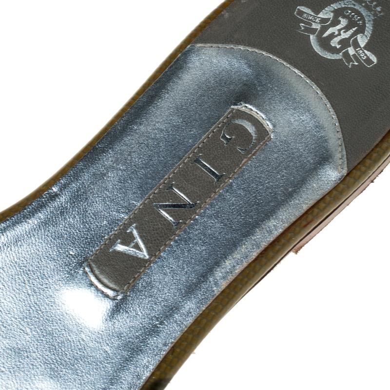 Gina Beige Patent Leather Crystal Embellished Slip On Flat Slides Size 41 1