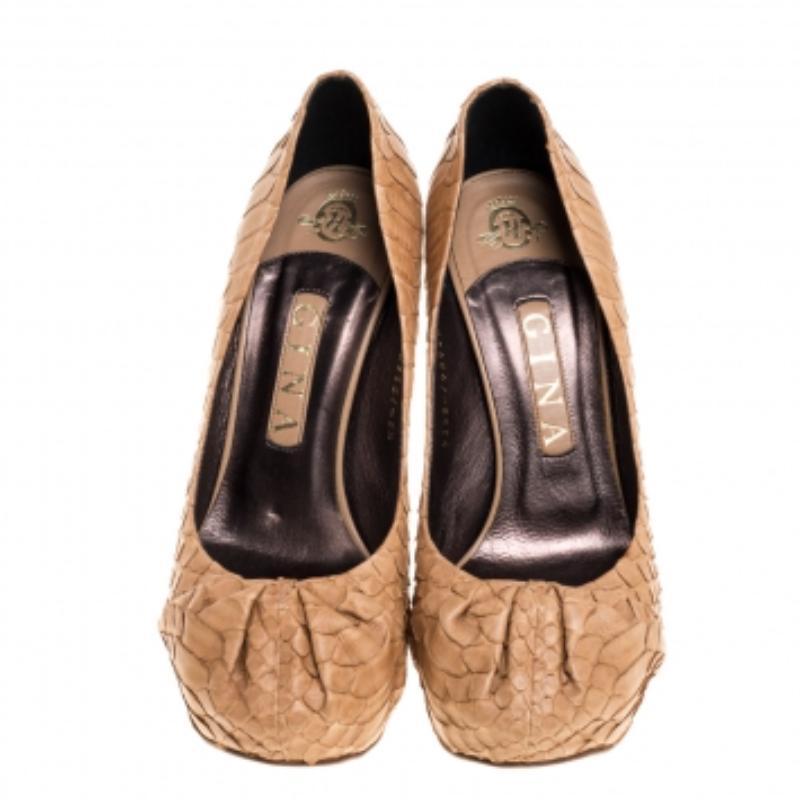 Gina Beige Python Elle Platform Pumps Size 38.5 For Sale 1