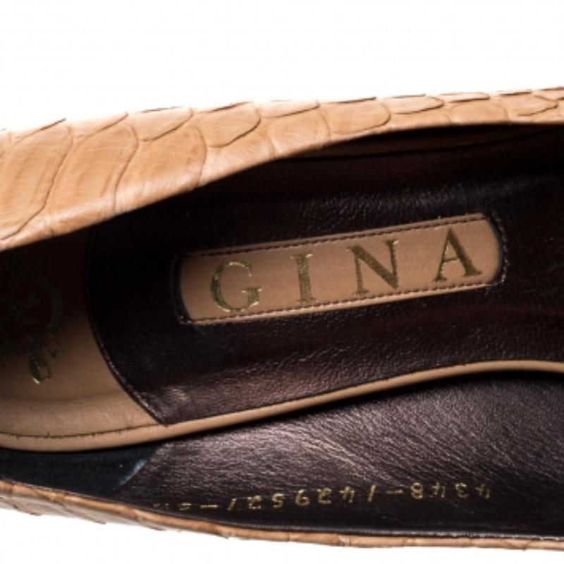 Gina Beige Python Elle Platform Pumps Size 38.5 For Sale 2