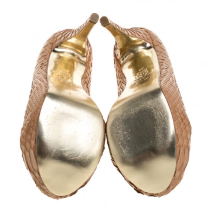 Gina Beige Python Elle Platform Pumps Size 38.5 For Sale 3