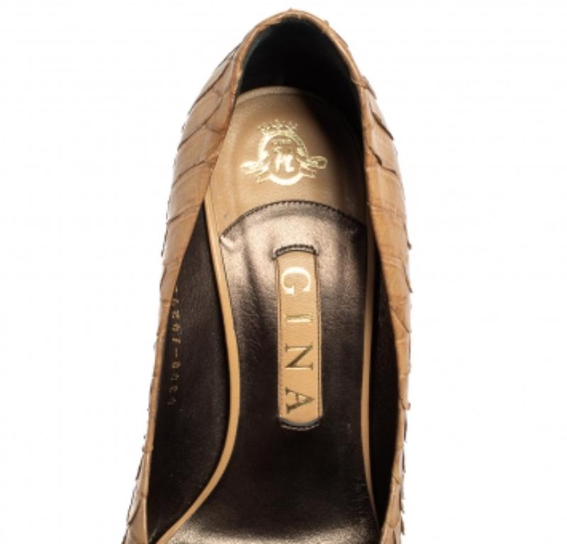 Gina Beige Python Leder Elle Plateau Pumps Größe 39 im Angebot 1