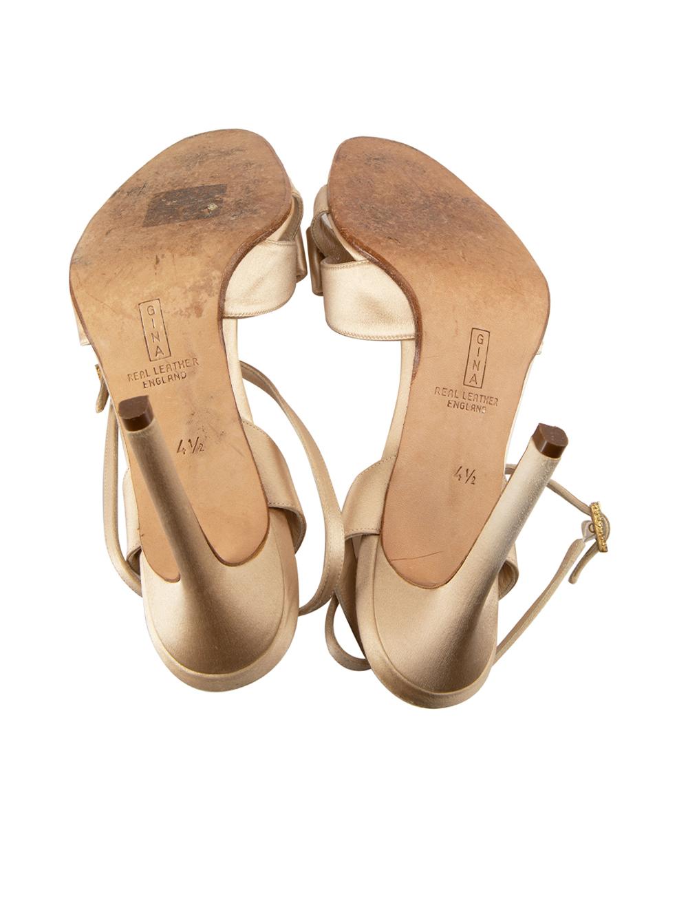 Women's Gina Beige Satin Crystal Buckle Sandals Size UK 4.5 For Sale