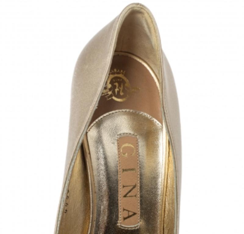 Gina Beige Satin Crystal Embellished Peep Toe Pumps Size 40 For Sale 1