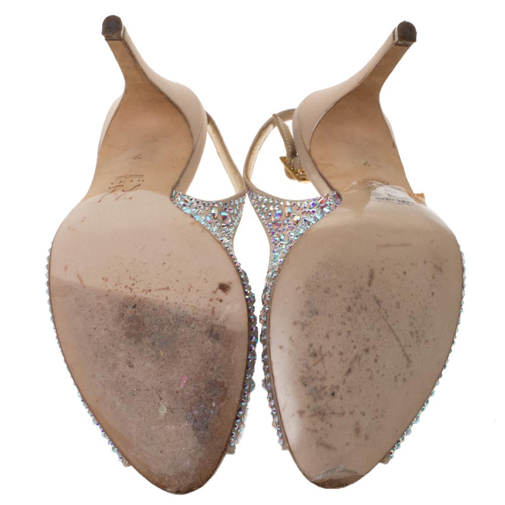 Women's Gina Beige Satin Crystal Embellished Slingback Sandals Size 40