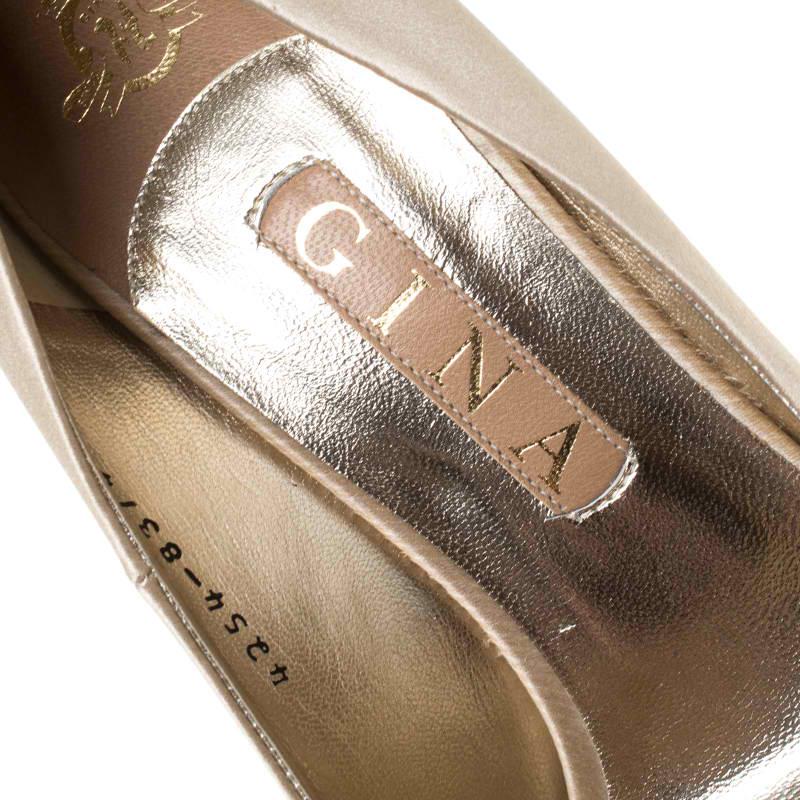 Gina Beige Satin Jenna Crystal Embellished Heel Peep Toe Pumps Size 39.5 2