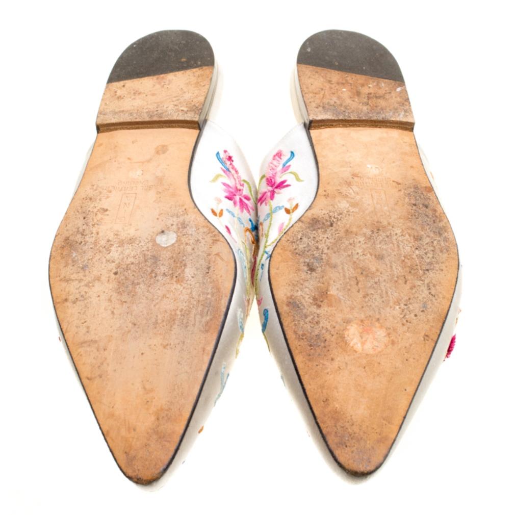 Gina Beige Silk Satin Floral Embroidered Flat Mules Size 39.5 2