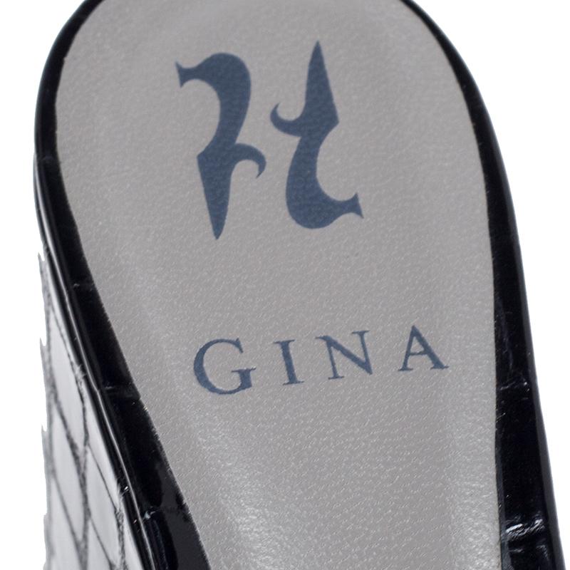 Gina Black Croc Embossed Leather Embellished Wedge Platform Sandals Size 37.5 2