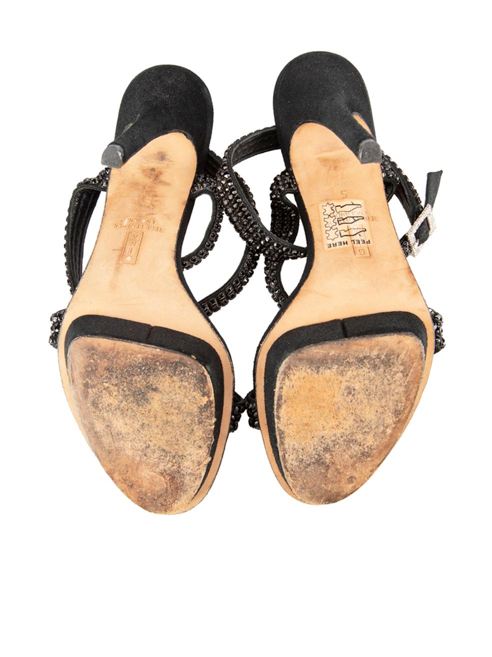 Women's Gina Black Crystal Embellish Platform Sandals Size UK 5 For Sale
