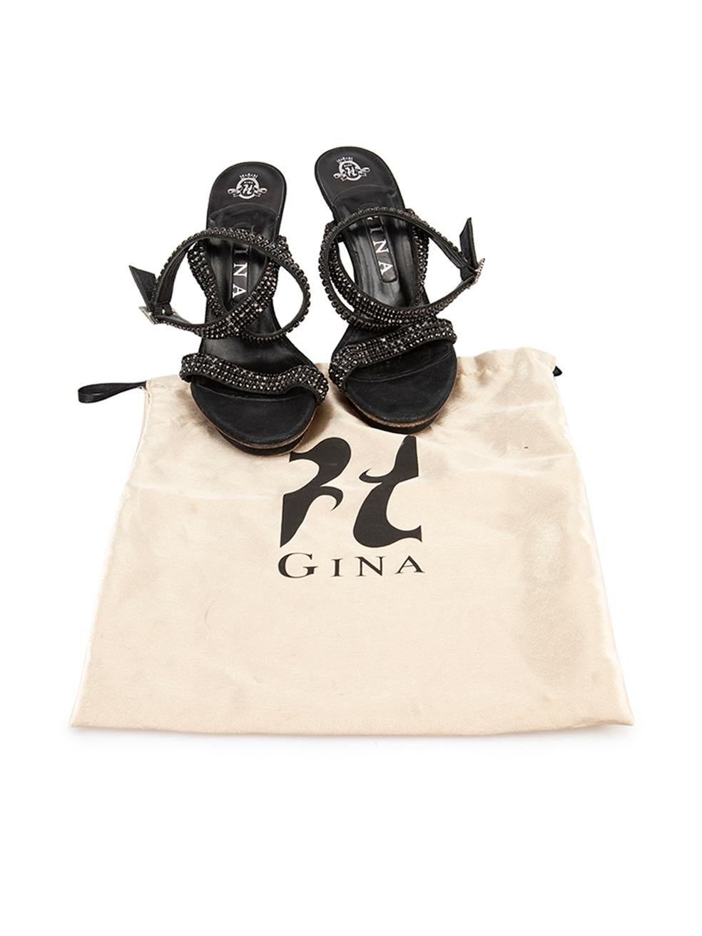 Gina Schwarz Kristall verschönern Plattform Sandalen Größe UK 5 im Angebot 1